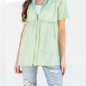 Evy’s Tree Alisha Mint Green short-sleeved zip-front Hoodie